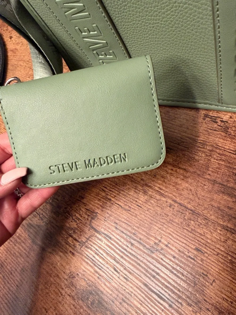 Steve Madden Sage Green Mini Tote with Matching Card Case - Picture 2 of 9